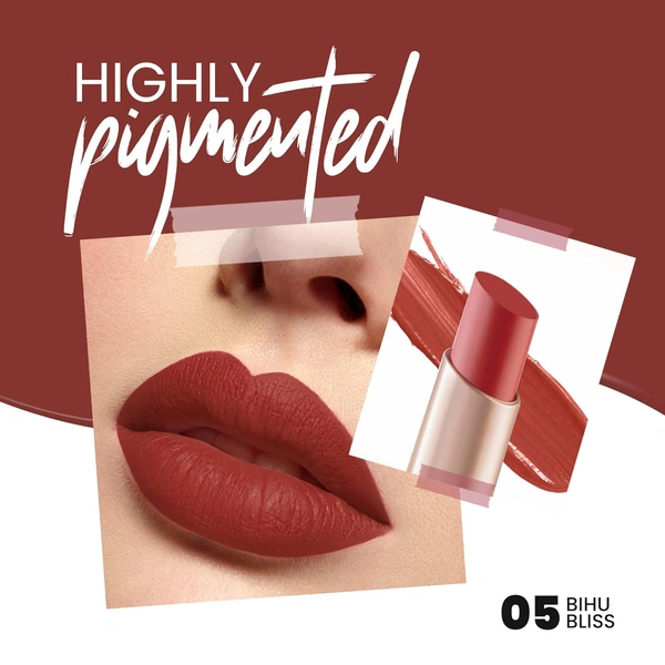 Mars MARS Creamy Matte Long-Lasting Lipstick for Women 3.2g (Shade 05-Bihu Bliss)| Smooth & Lightweight | Single Swipe Application