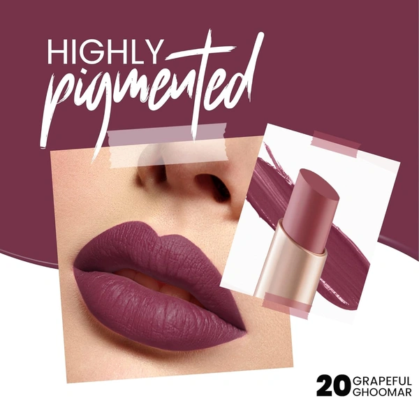 Mars MARS Creamy Matte Long-Lasting Lipstick for Women 3.2g (Shade 20-Grapeful Ghoomar)| Smooth & Lightweight | Single Swipe Application