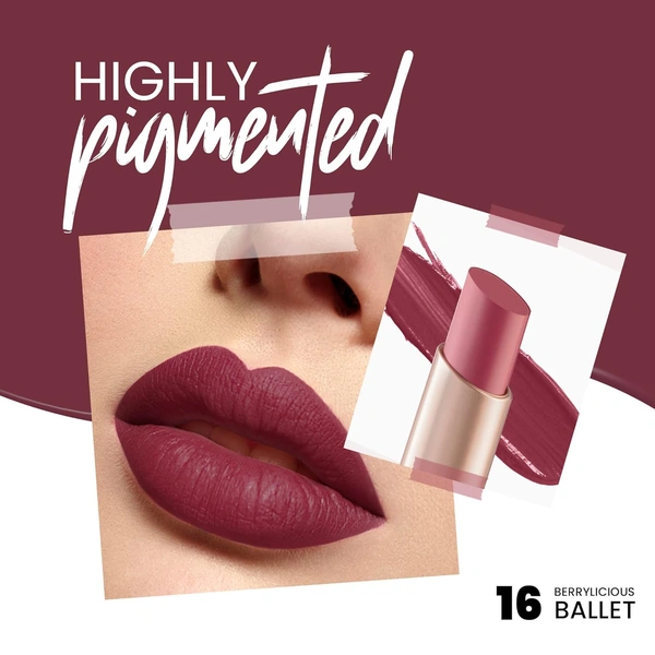 Mars MARS Creamy Matte Long-Lasting Lipstick for Women 3.2g (Shade 16-Berrylicious Ballet)| Smooth & Lightweight | Single Swipe Application