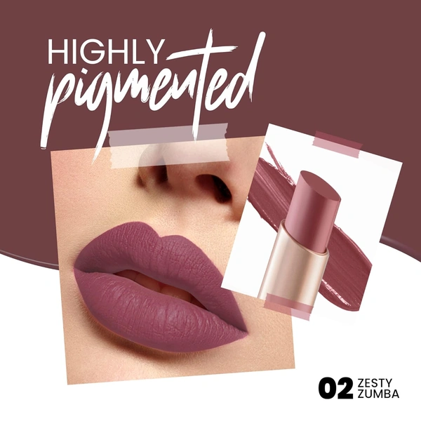Mars MARS Creamy Matte Long-Lasting Lipstick for Women 3.2g (Shade 02-Zesty Zumba)| Smooth & Lightweight | Single Swipe Application
