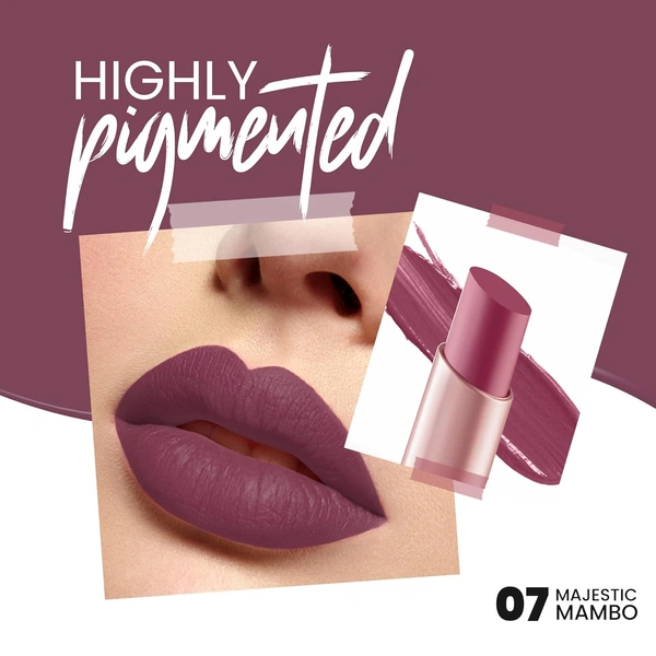 Mars MARS Creamy Matte Long-Lasting Lipstick for Women 3.2g (Shade 07-Majestic Mambo)| Smooth & Lightweight | Single Swipe Application