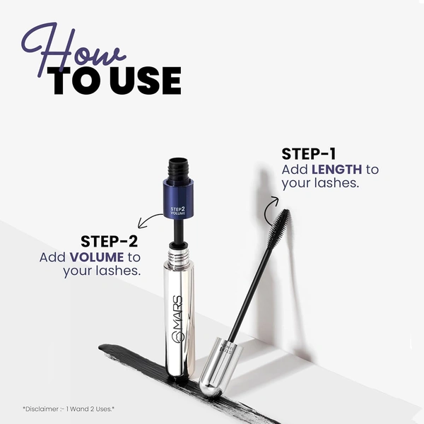 Mars Double Trouble Volumizing and Lengthening Mascara | Long Lasting | Full, Bold Lashes | 2-in-1 Mascara | Smudgeproof & Water Resistance | - 15ml