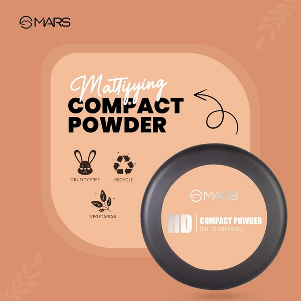 Mars HD Mattifying Compact Powder 06 Cocoa (8g) | Long-Lasting | Lightweight Formula | Oil Control |Flawless Matte Finish