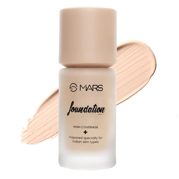 Mars High-Coverage Liquid Matte Foundation (Shade 01, 40ml)| Flawless Finish | Blendable & Blemish-Free Makeup