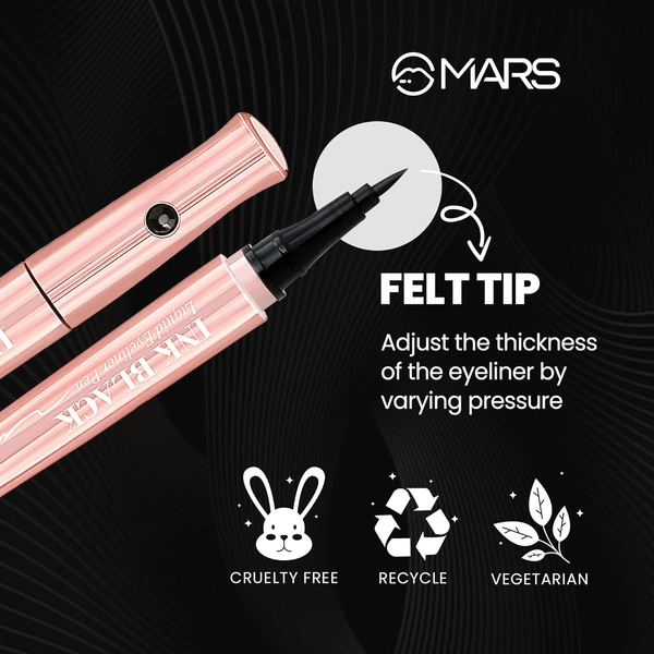 Mars Long-Lasting Liquid  Ink Eyeliner - 1ml | Waterproof | Smudge-Proof | Matte Black Finish