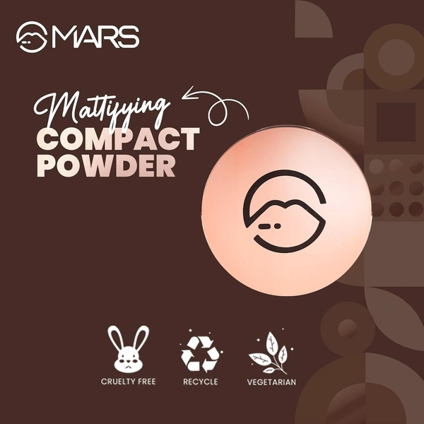 Mars Matte on Compact Powder 05 Honey, 8g |Applicator Puff | Flawless Matte Finish | Oil Absorbing | Pore Blurring | Long-Lasting | Lightweight Formula of Face Makeup