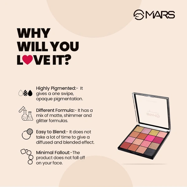 Mars Mesmereyes 16 Color Smoky Eyes Eyeshadow Palette 03 Multicolor, 80.8g| Highly Pigmented Matte & Shimmer Finishes