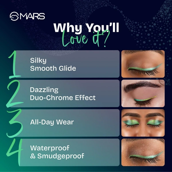 Mars MARS Northern Lights In A Pencil Retractable Eyeliner (01-SWEDISH AURORA) 0.35gm | Waterproof & Smudge-Resistant | Long-Lasting & Duo-Chrome Eye Pencil for Bold Looks