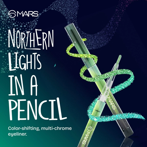 Mars MARS Northern Lights In A Pencil Retractable Eyeliner (01-SWEDISH AURORA) 0.35gm | Waterproof & Smudge-Resistant | Long-Lasting & Duo-Chrome Eye Pencil for Bold Looks