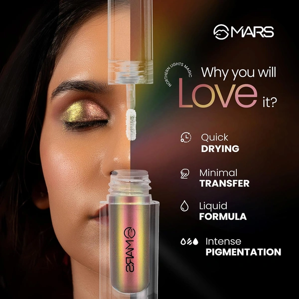 Mars Northern Lights Liquid Eyeshadow 01 Scottish Serenity, 1.8ml | Dual-Tone Chrome Effect | Liquid Shimmer | One-Swipe Pigmentation | Smudge-Proof & Lightweight Formula