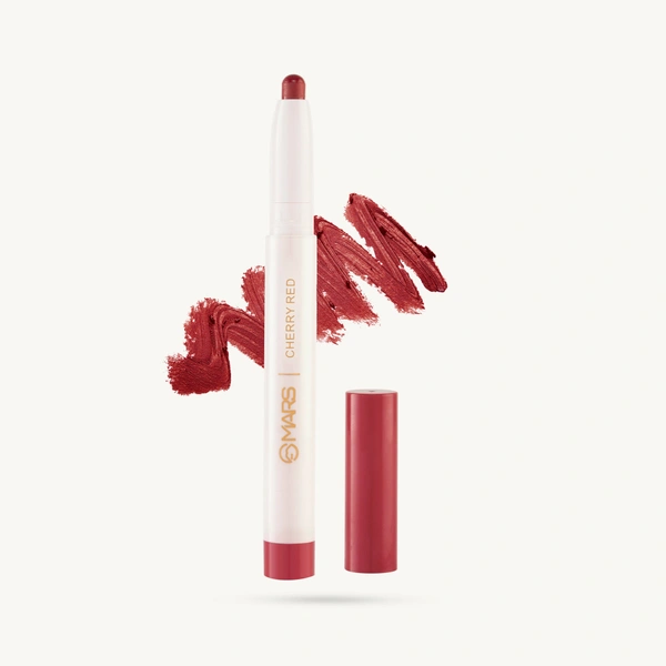 Mars Poppins Long-Lasting Lip Crayon 02 cherry red (1.3g) | Matte Finish | Smudge-Proof & Kiss-Proof Lipstick for Women