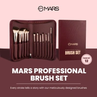 Mars Professional Makeup Maroon Brush Set 12 Piece | Soft Synthetic Bristles | Precise Face | Eyes & Brows Application