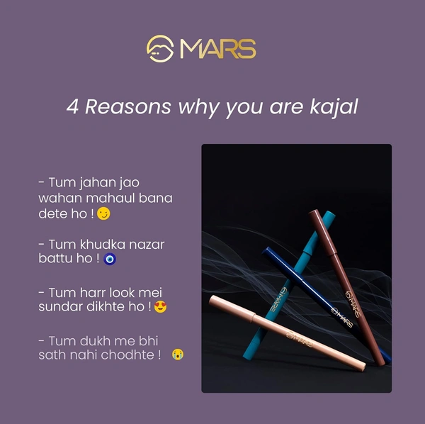Mars MARS Won't Smudge Won't Budge Matte Kajal Pencil 1.4g Shade 03 Velour Black | Smooth Glide, Waterproof, Long-Stay Kajal | Bold Blue-Black Pigment | Smudge-Proof Eye Pencil