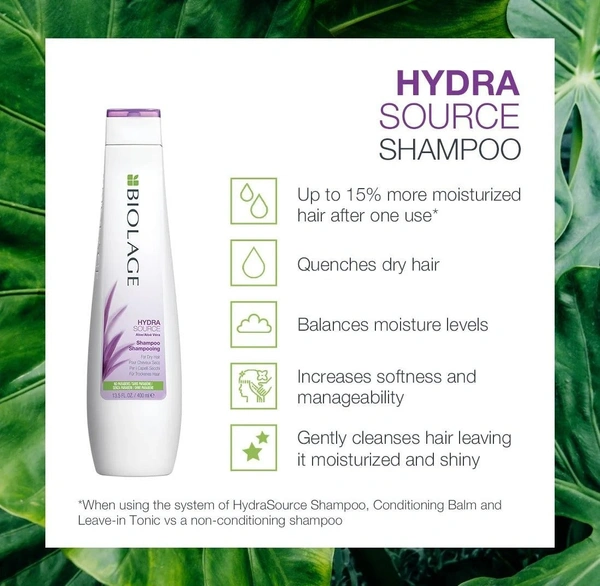 Matrix Biolage Hydrasource Plus Professional Shampoo for Dry Hair 1000 ml | Deep Hydration, Moisture Restoration & Softening for Dry | Dehydrated & Coarse Hair | (Note:By Including Additional Weight charge of Product is 69/-)