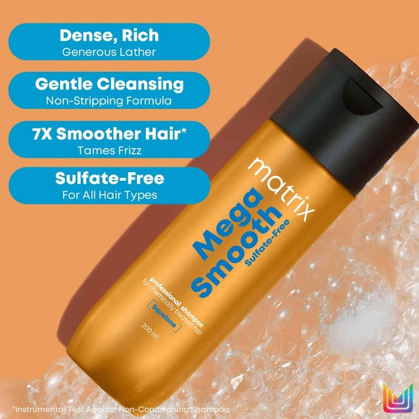 Matrix Mega Smooth Sulfate-Free Shampoo 200ml | For Colored & Chemically Treated Hair | Bond Repair Formula | Safe for Keratin, Botox, Nanoplastia, Cysteine & Smoothening