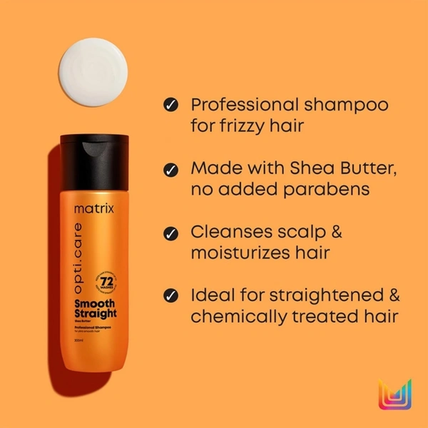 Matrix Opti Care Smooth Straight Shampoo & Conditioner Combo 350ml+196g | Shea Butter | Ultra Smooth Hair | Pack of 2 for Frizz-Free, Sleek Finish