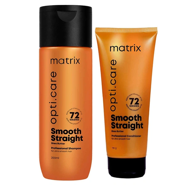 Matrix Opti Care Smooth Straight Shampoo & Conditioner Combo 200ml+98g | Shea Butter | Ultra Smooth & Straight Hair | Frizz Control & Shine | Pack of 2 - 2