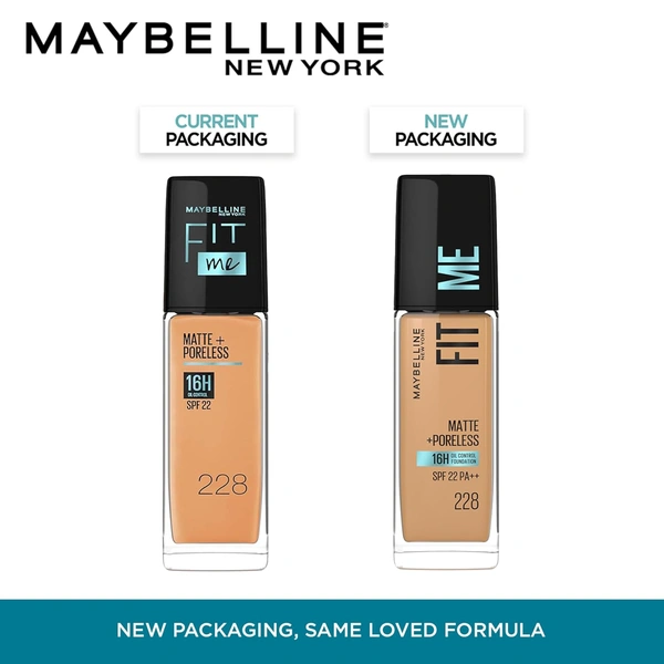 Maybelline New York Maybelline Fit Me Matte + Poreless Liquid Foundation 228 Soft Tan 30ml | SPF 22 PA++ | 16H Oil Control | Lightweight Daily Wear Foundation | Pore-Minimizing Matte Finish for Indian Skin
