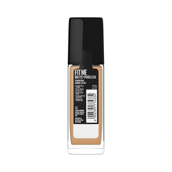Maybelline New York Maybelline Fit Me Matte + Poreless Liquid Foundation 228 Soft Tan 30ml | SPF 22 PA++ | 16H Oil Control | Lightweight Daily Wear Foundation | Pore-Minimizing Matte Finish for Indian Skin