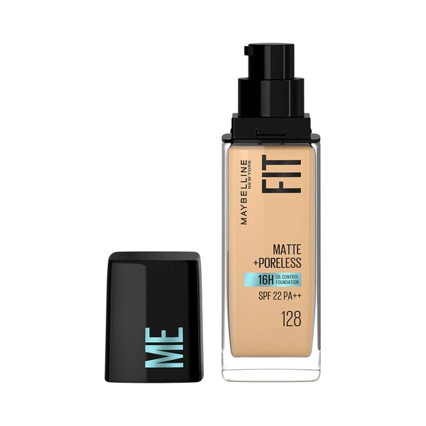 Maybelline New York Maybelline Fit Me Matte + Poreless Liquid Foundation 30ml 128 Warm Nude with SPF 22 PA++ | Lightweight Daily Wear, Pore-Minimizing, Natural Matte Finish | Perfect for Indian Skin