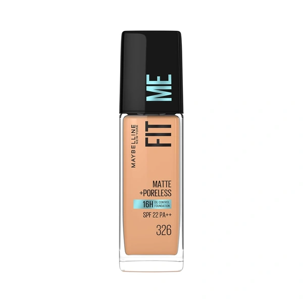 Maybelline New York Maybelline Fit Me Matte + Poreless Liquid Foundation 30ml Shade 326 Warm tan with SPF 22 PA++ | 16H Oil Control | Lightweight Daily Wear Foundation | Pore-Minimizing Matte Finish for Indian Skin