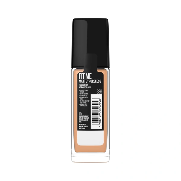 Maybelline New York Maybelline Fit Me Matte + Poreless Liquid Foundation 30ml Shade 326 Warm tan with SPF 22 PA++ | 16H Oil Control | Lightweight Daily Wear Foundation | Pore-Minimizing Matte Finish for Indian Skin