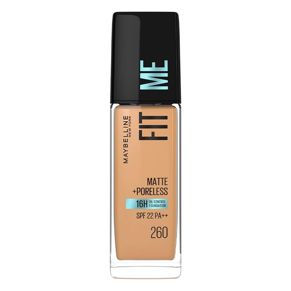 Maybelline New York Maybelline Fit Me Matte + Poreless Liquid Foundation 30ml Shade 260 with SPF 22 PA++ | 16H Oil Control & Lightweight Daily Wear Foundation | Pore-Minimizing Matte Finish for Indian Skin