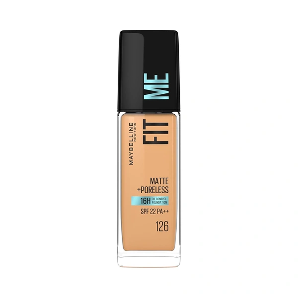 Maybelline New York Maybelline Fit Me Matte + Poreless Liquid Foundation 30ml 126 Light pecan SPF 22 PA++ | Lightweight Daily Wear, Pore-Minimizing, Natural Matte Finish | Perfect for Indian Skin