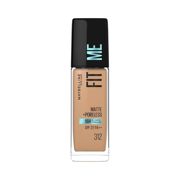 Maybelline New York Maybelline Fit Me Matte + Poreless Liquid Foundation 30ml Shade 312 Golden with SPF 22 PA++ | 16H Oil Control | Lightweight Daily Wear Foundation | Pore-Minimizing Matte Finish for Indian Skin