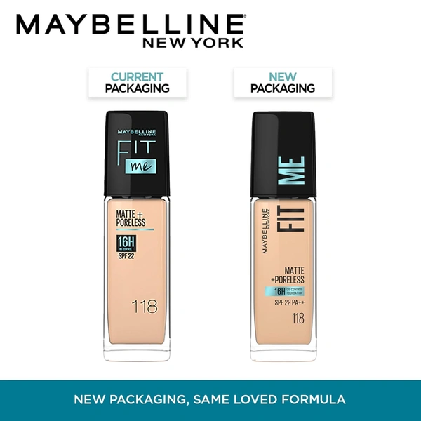 Maybelline New York Fit Me Matte + Poreless Foundation 30ml with 118 Light Beige | Lightweight, Natural Matte Finish | Minimizes Pores, Controls Shine & Blends Seamlessly for Daily Indian Skin Makeup