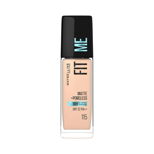 Maybelline New York Fit Me Matte + Poreless Liquid Foundation 30ml with SPF 22 | Shade 115 Ivory | Oil-Control, Lightweight, Long-Wear | Smooth Matte Finish, Perfect Base
