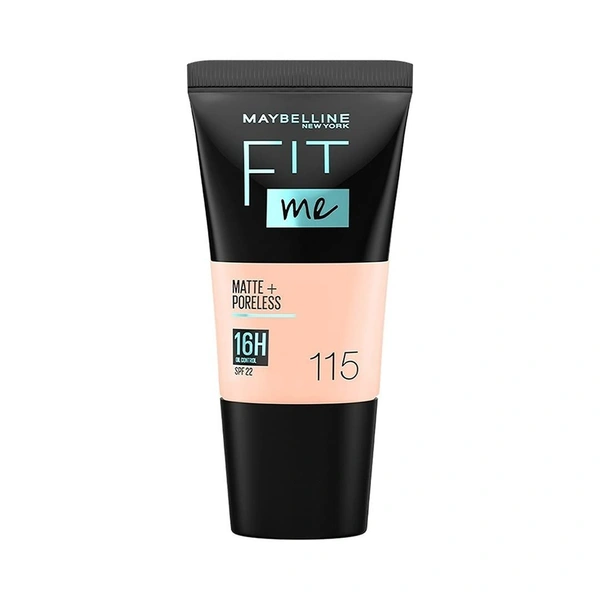 Maybelline New York Fit Me Matte + Poreless Liquid Foundation 18ml with SPF 22 | Shade 115 Ivory | Oil-Control, Lightweight, Long-Wear | Smooth Matte Finish, Perfect Base