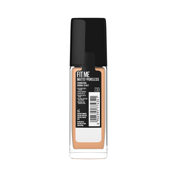 Maybelline New York Fit Me Matte + Poreless Liquid Foundation 30ml with SPF 22 Lightweight | Shade 230 Natural Buff & Long-Lasting | Oil-Control, Natural Matte Finish