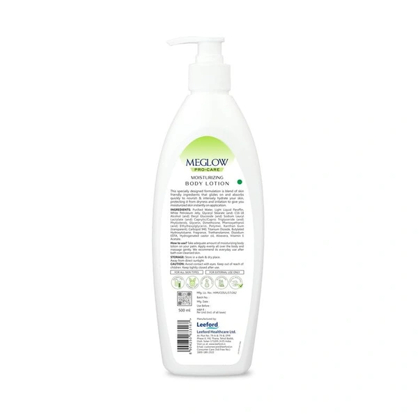 Meglow Pro-Care Moisturizing Body Lotion 500ml | Refreshing Aloe Vera Hydrating Moisturizer for Women & Men | Daily Moisture Care for All Skin Types
