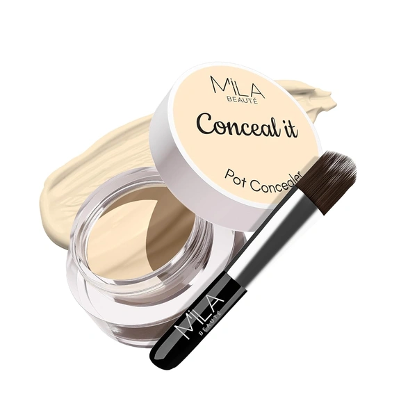 Mila Beaute Conceal It Pot Concealer with Brush (01 Rich Vanilla), 4g with Full Coverage & Lightweight | SPF 15 & Vitamin E, Matte Finish | Crease-Free & Long-Lasting Wear