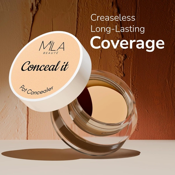 Mila Beaute Conceal It Pot Concealer with Brush (09 Hazelnut), 4g with with Full Coverage & Lightweight| SPF 15 & Vitamin E | Long-lasting & Easy to Blend |Crease-Free & Matte Finish for All Skin Types