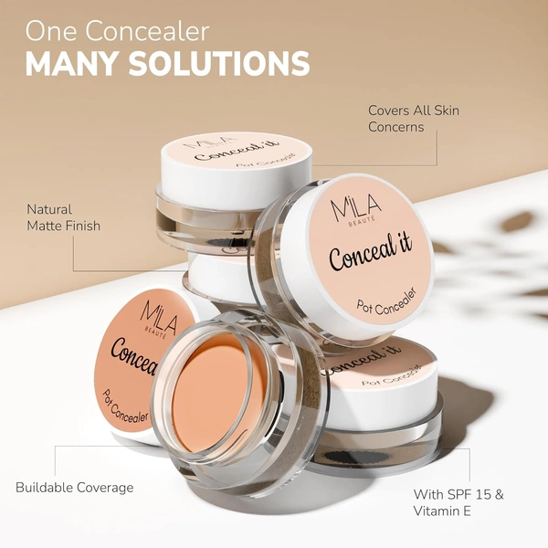 Mila Beaute Conceal It Pot Concealer with Brush (09 Hazelnut), 4g with with Full Coverage & Lightweight| SPF 15 & Vitamin E | Long-lasting & Easy to Blend |Crease-Free & Matte Finish for All Skin Types