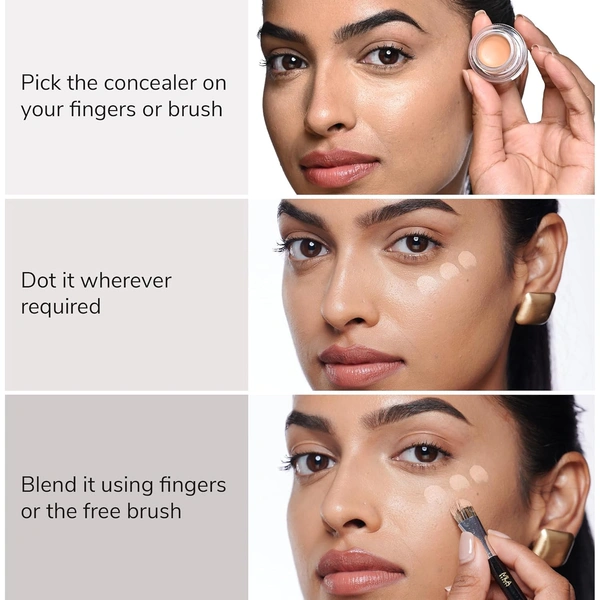Mila Beaute Conceal It Pot Concealer with Brush (09 Hazelnut), 4g with with Full Coverage & Lightweight| SPF 15 & Vitamin E | Long-lasting & Easy to Blend |Crease-Free & Matte Finish for All Skin Types