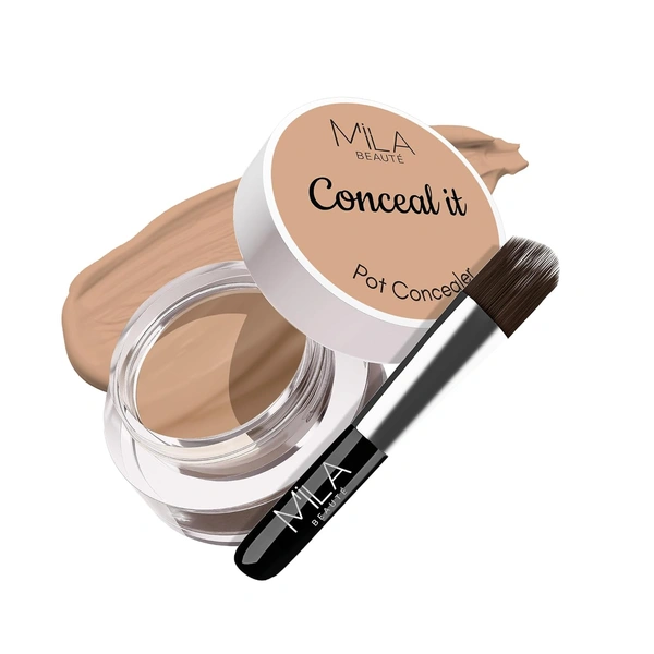 Mila Beaute Conceal It Pot Concealer with Brush (09 Hazelnut), 4g with with Full Coverage & Lightweight| SPF 15 & Vitamin E | Long-lasting & Easy to Blend |Crease-Free & Matte Finish for All Skin Types