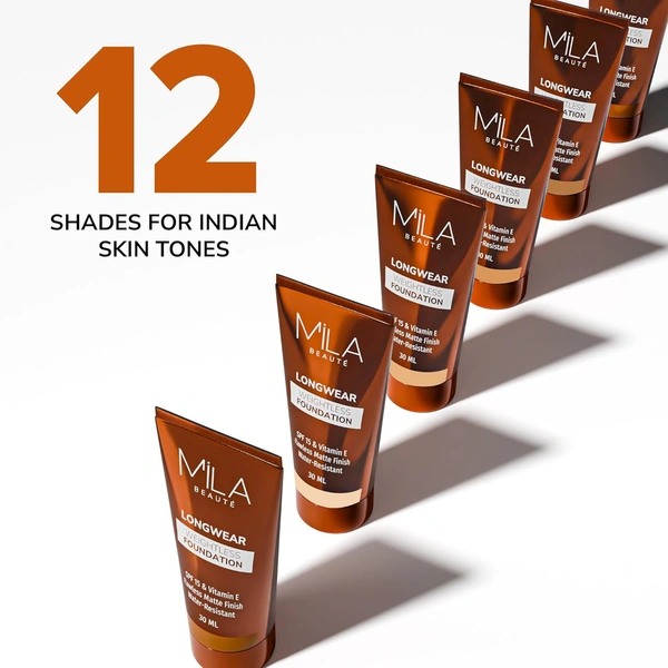 Mila Beaute Longwear Weightless Foundation (102 Ivory), 30ml | Full Coverage & Lightweight | Hydrating & Matte Finish | Long-Lasting & SPF 15 Protection