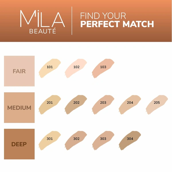 Mila Beaute Longwear Weightless Foundation (102 Ivory), 30ml | Full Coverage & Lightweight | Hydrating & Matte Finish | Long-Lasting & SPF 15 Protection
