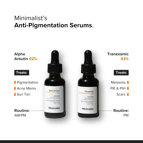 Minimalist 2% Alpha Arbutin Face Serum 30 ml | With Butylresorcinol, Ferulic Acid & Hyaluronic Acid | Reduces Pigmentation, Dark Spots & Uneven Skin Tone | For All Skin Types