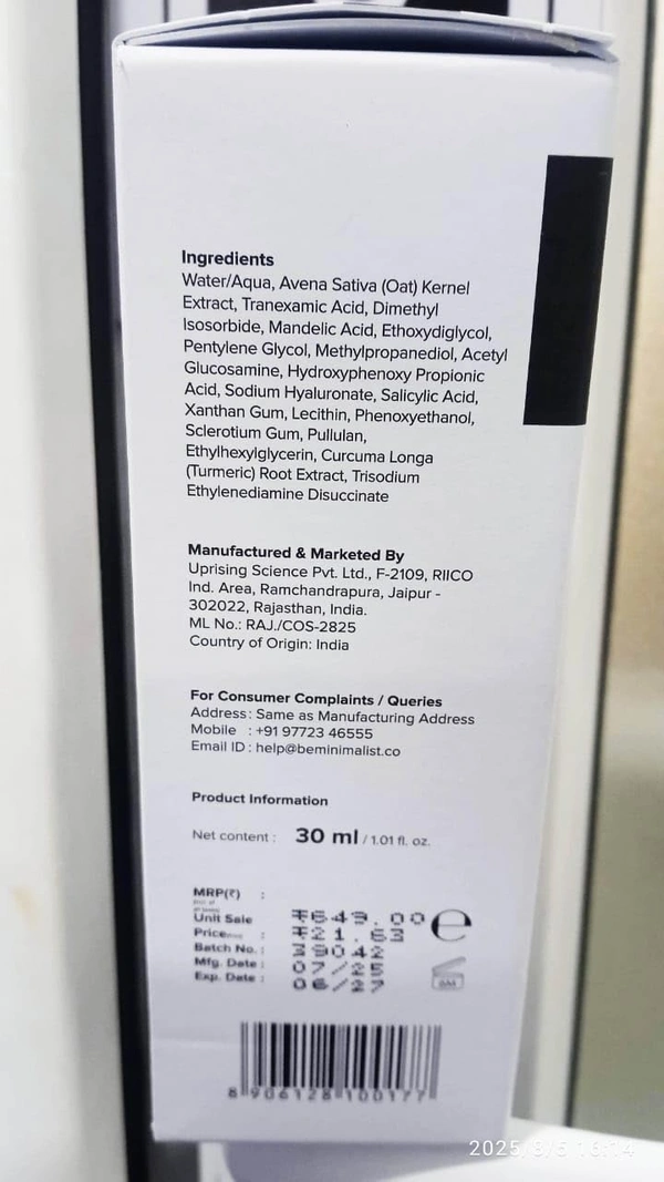 Minimalist 3% Tranexamic Acid Serum 30ml | Brightening & Skin Tone Correcting Serum | Reduces Dark Spots, Hyperpigmentation & Uneven Skin Tone | For All Skin Types