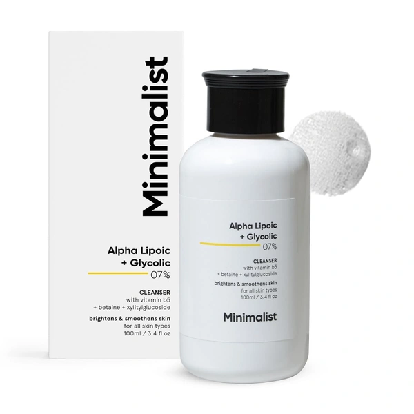 Minimalist 7% ALA + Glycolic Brightening Face Wash 100ml| Gentle Cleanser with Vitamin B5 for Hydration | AHA Exfoliation, Sulphate-Free & Fragrance-Free