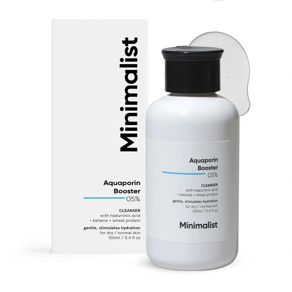 Minimalist Aquaporin Booster 0.5% Cleanser with Hyaluronic Acid, Betaine & Wheat Protein | Gentle Hydrating Face Wash for Dry & Normal Skin, Daily Use