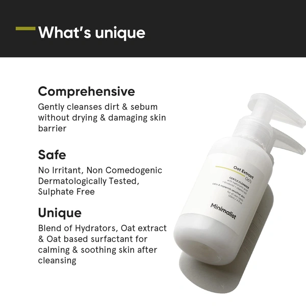 Minimalist Gentle Face Wash 120ml with 6% Oat Extract & Hyaluronic Acid | Sulphate-Free, Non-Drying, Fragrance-Free Cleanser for Sensitive, Dry to Normal Skin