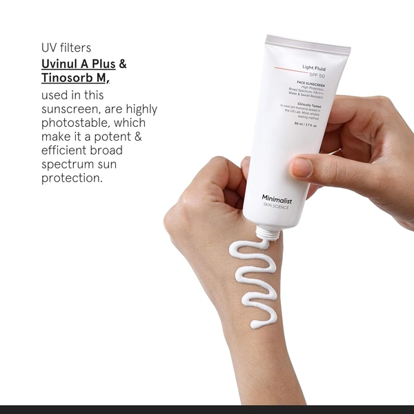 Minimalist Light Fluid Sunscreen SPF 50 PA++++ 50ml | Broad Spectrum UVA & UVB Protection | Clinically Tested in US | Lightweight, No White Cast, Water & Sweat Resistant
