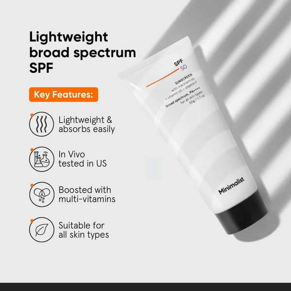 Minimalist Sunscreen SPF 50 PA++++ 100g | Clinically Tested in US (In-Vivo) | Broad Spectrum UVA & UVB Protection | Lightweight, No White Cast, Multi-Vitamins