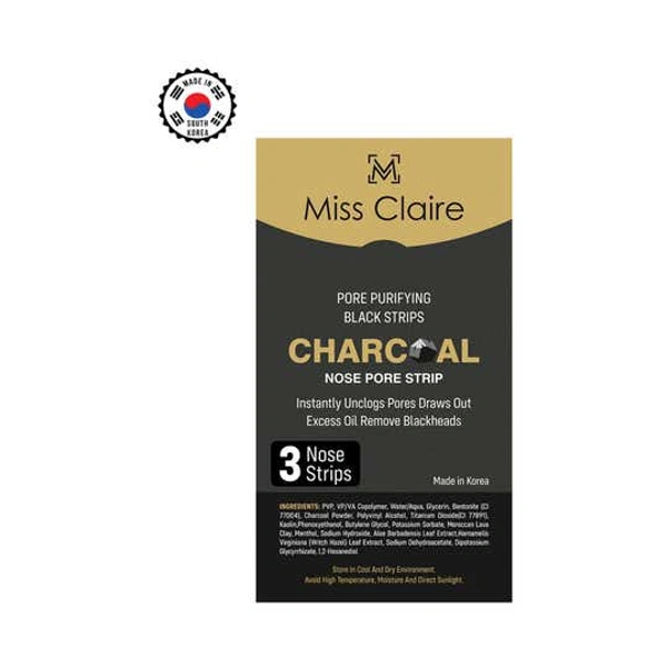 Miss Claire Charcoal Nose Strip 1.2g | Deep Cleansing Blackhead Remover Strip | Activated Charcoal Pore Strip for Nose | Removes Dirt, Oil & Whiteheads | Smooth Clear Skin