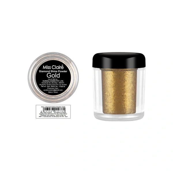 Miss Claire Diamond Shine Powder Gold 4g | Shimmer Highlighting Powder for Face, Eyes & Body | Intense Metallic Glow Highlighter | Loose Glitter Makeup Powder
